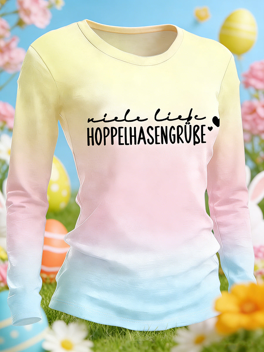 Women's Easter Printed Round neck long sleeves T-shirt