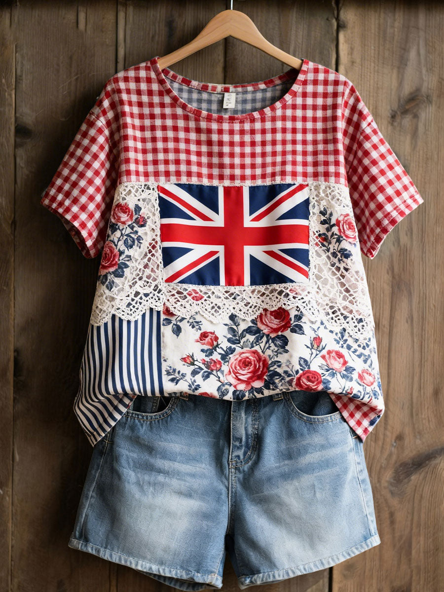 Women's Patchwork Floral Print Casual T-Shirt