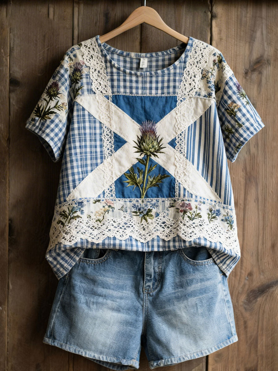 Women's Scottish Floral Print Casual T-Shirt