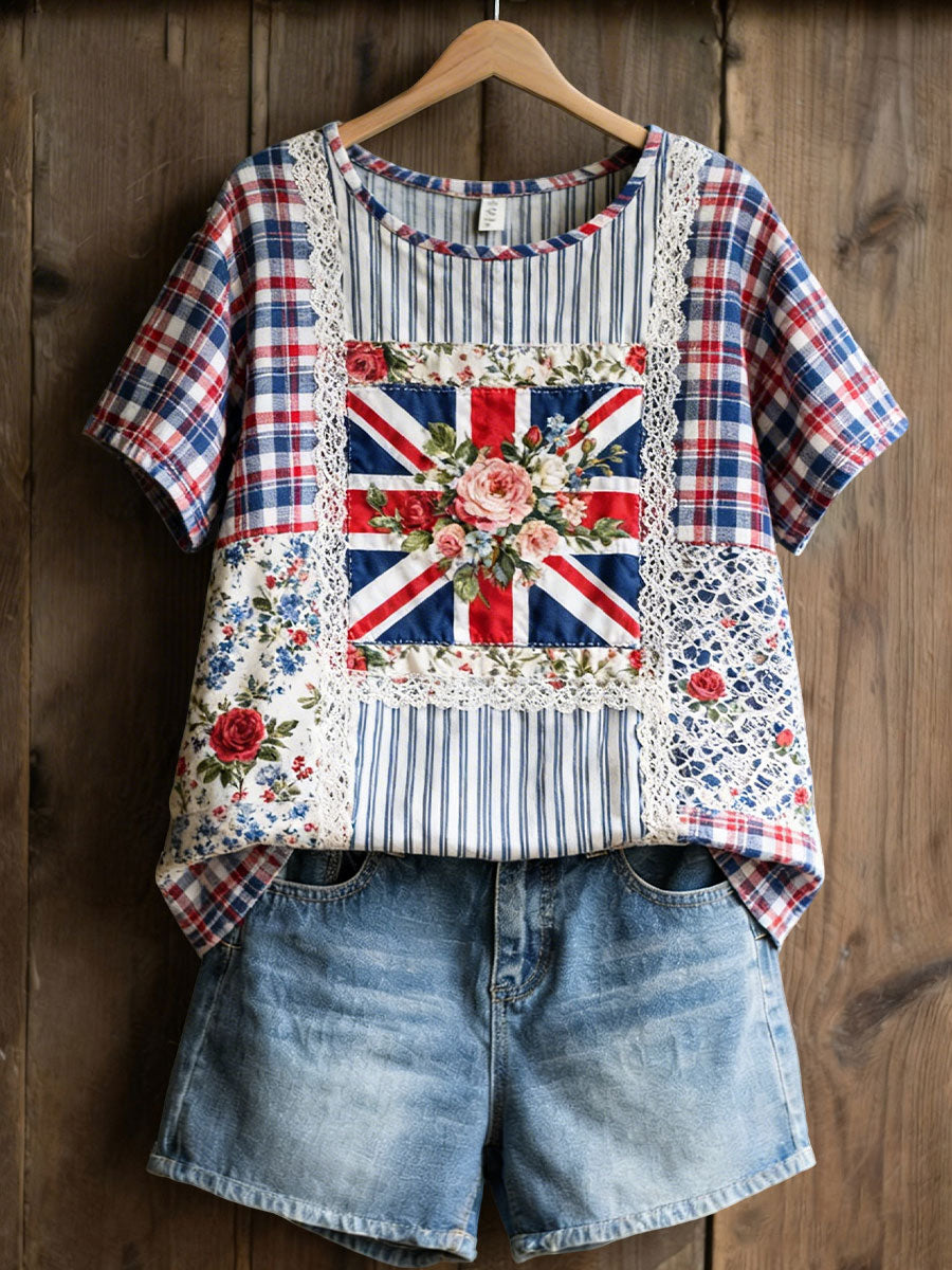Women's Patchwork Floral Print Casual T-Shirt