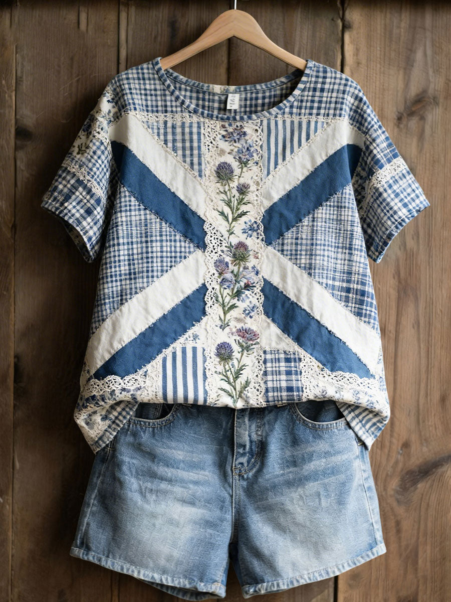 Women's Scottish Floral Print Casual T-Shirt