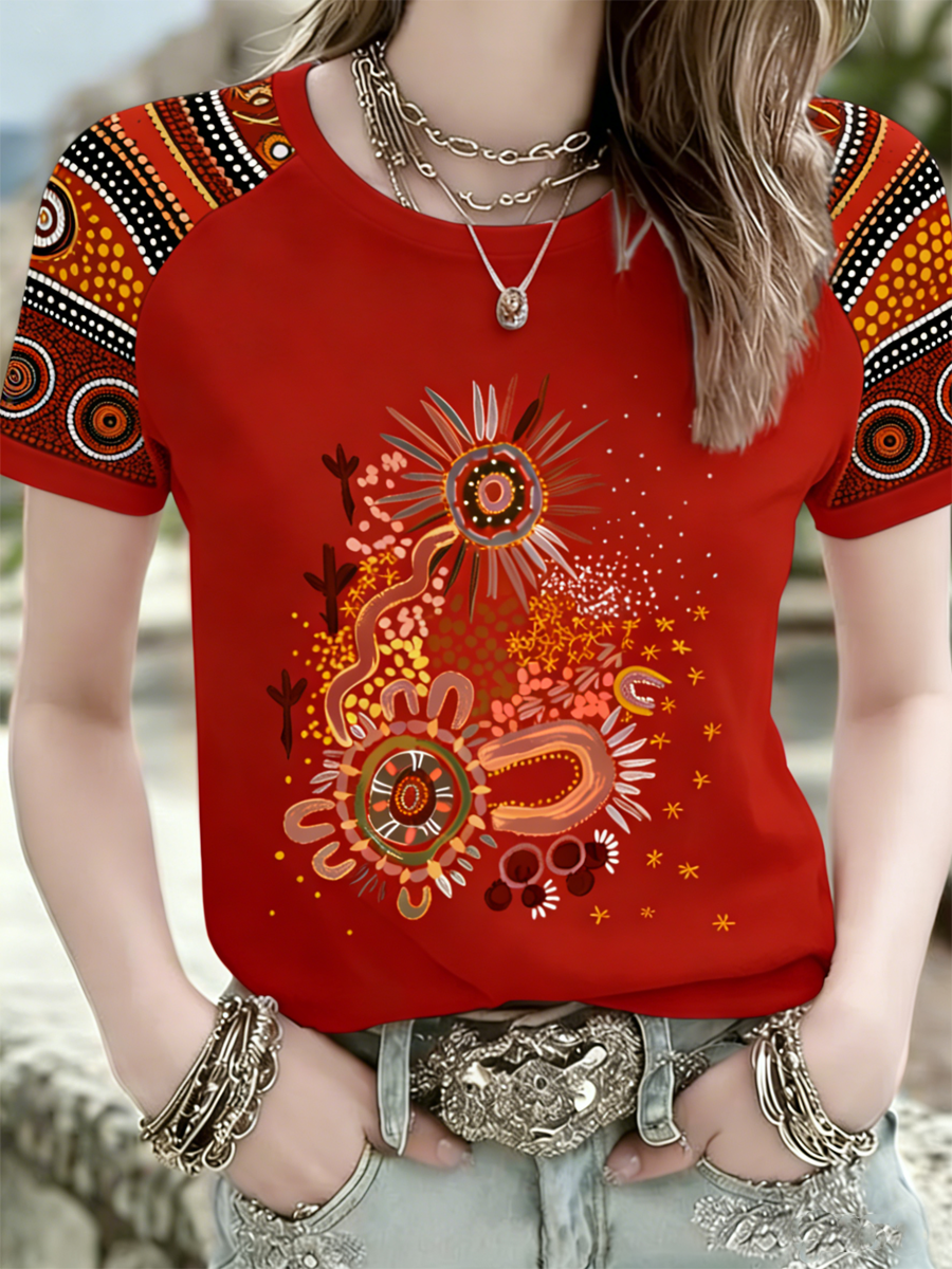 Women's AU Aboriginal Culture Printed round neck short sleeve T-shirt