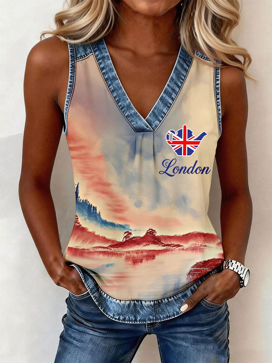 Women's British Flag London V-Neck Tops