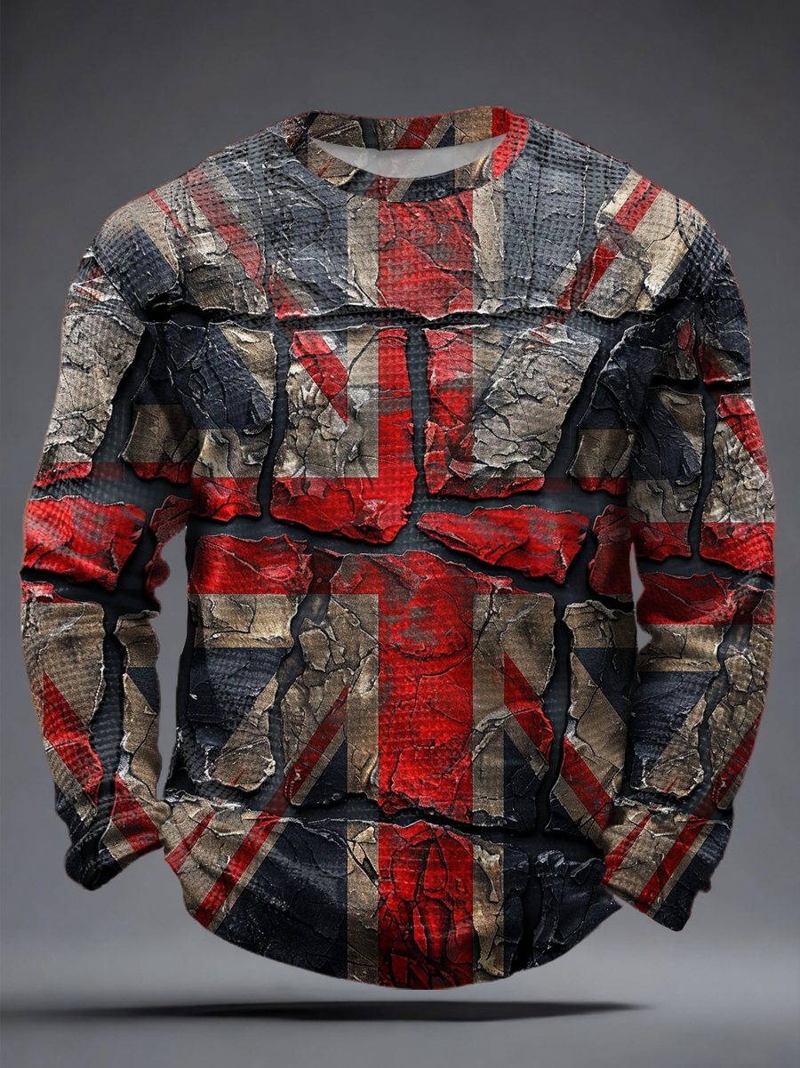 Men's British Fiag print Waffle Long Sleeve T-Shirt