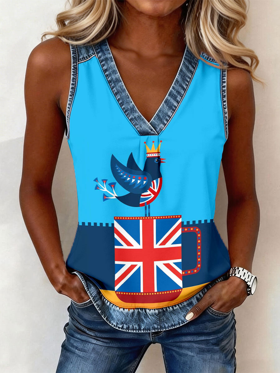 Women's British Flag A Cup of Tea V-Neck Tops