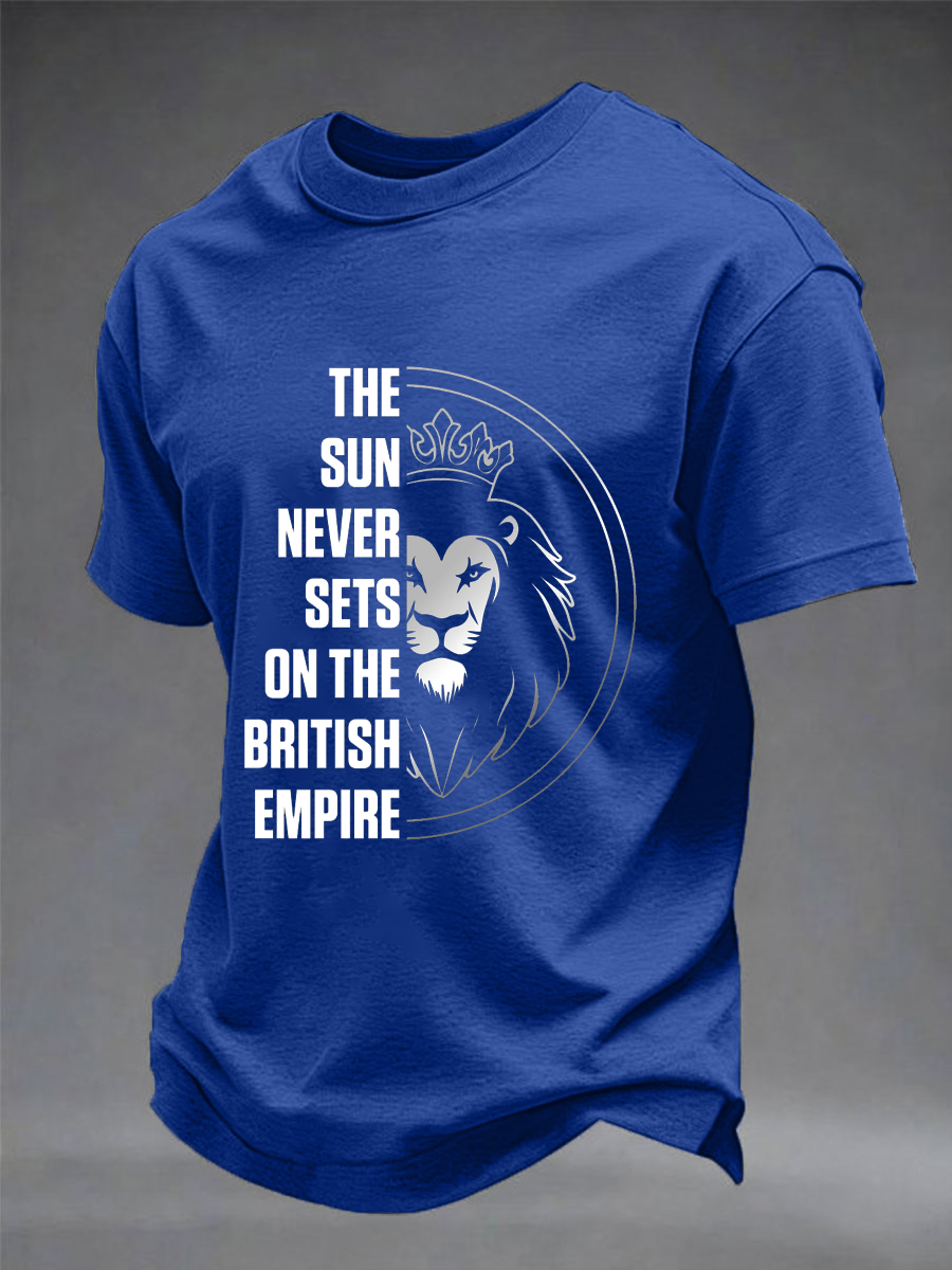 Men's British lion print imitation cotton short-sleeved T-shirt