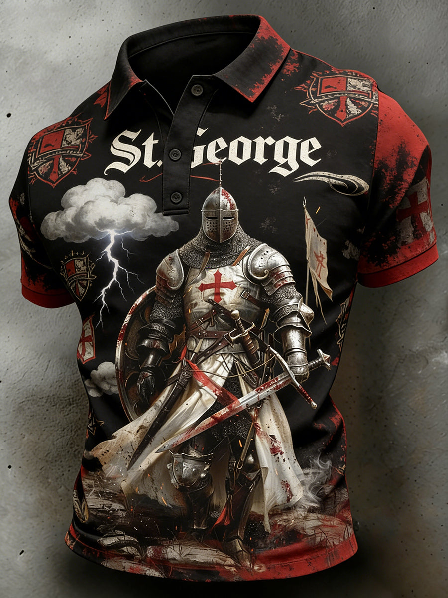 Men's St. George's Day Themed Printed Polo Shirt