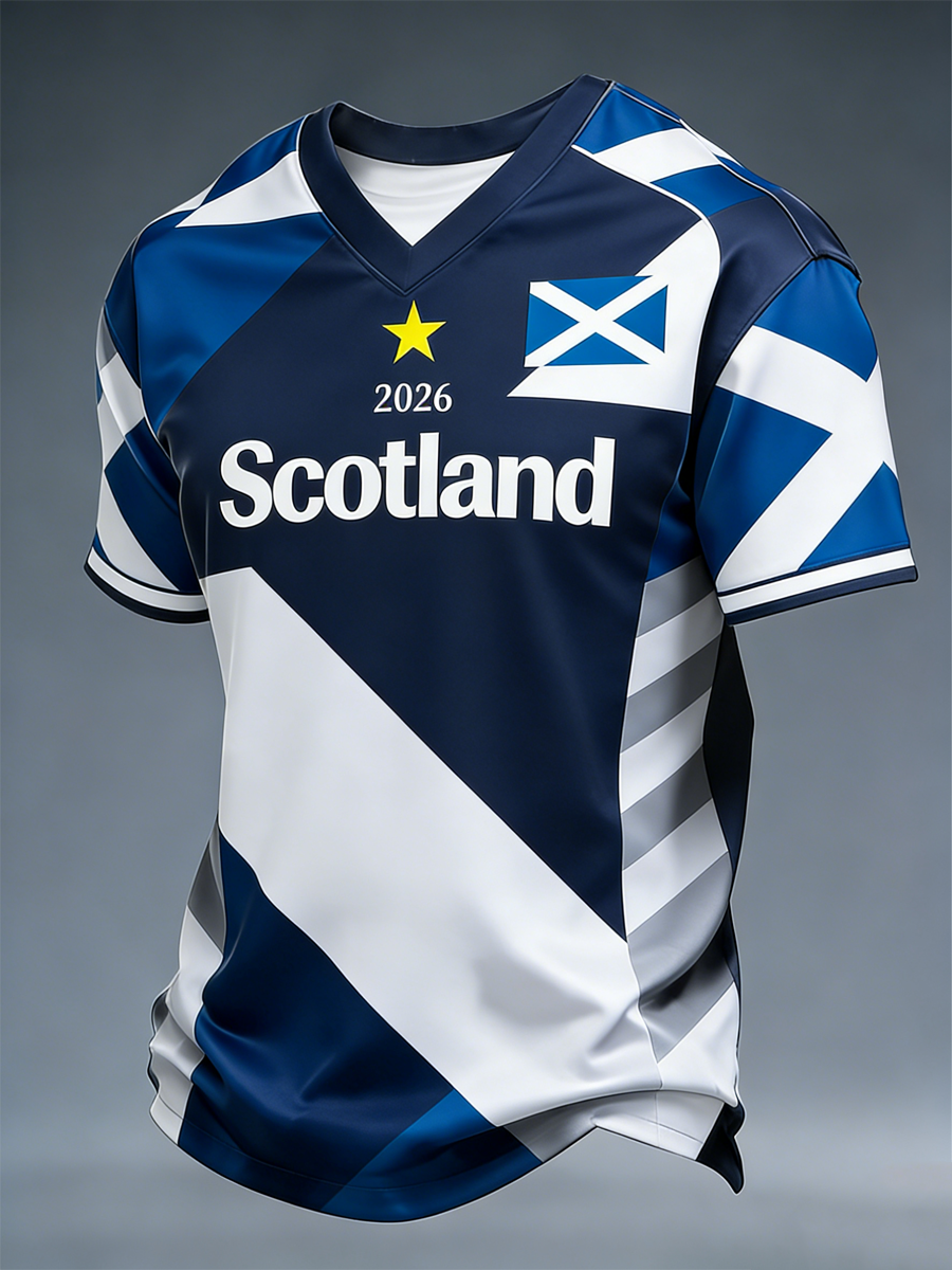 Men's UK Football Lover Scotland Printed V-neck T-shirt