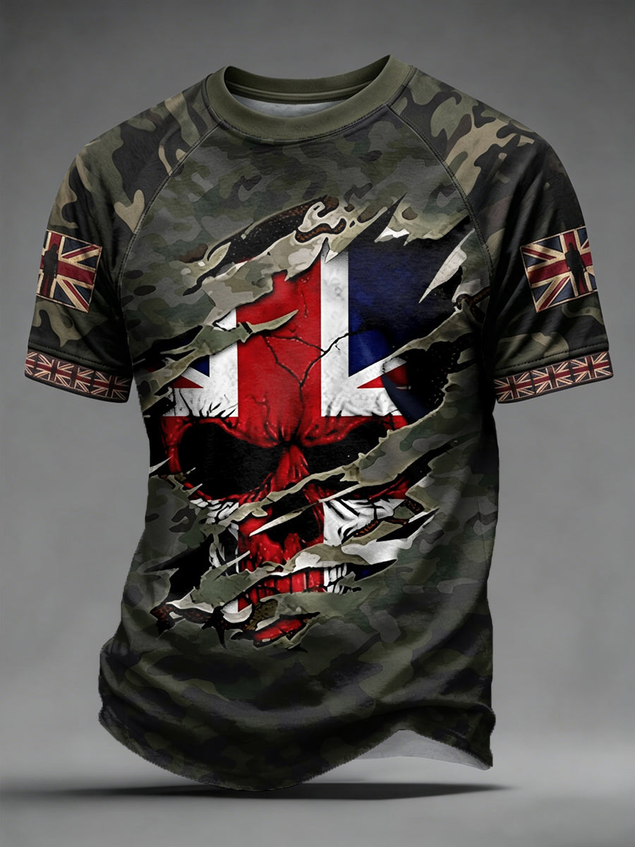 Men's UK Flag Veteran Camouflage Print Casual Tee