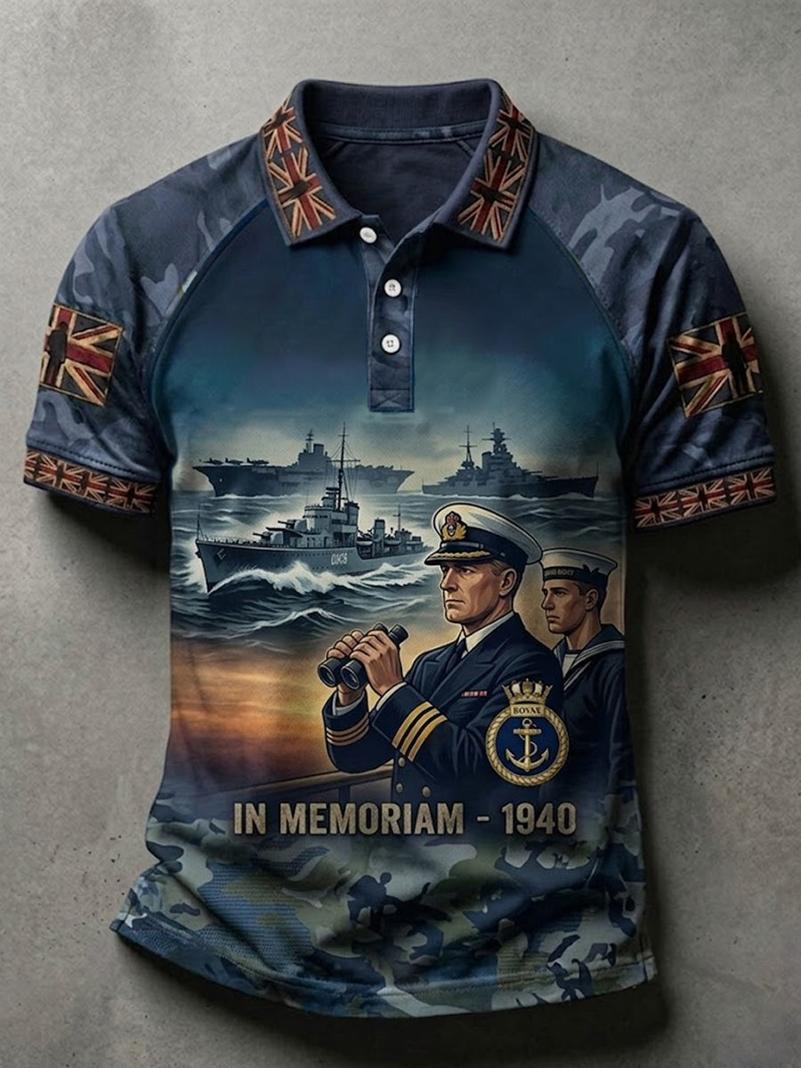 Men's UK Flag Royal Navy Veteran Camouflage Print Casual Polo