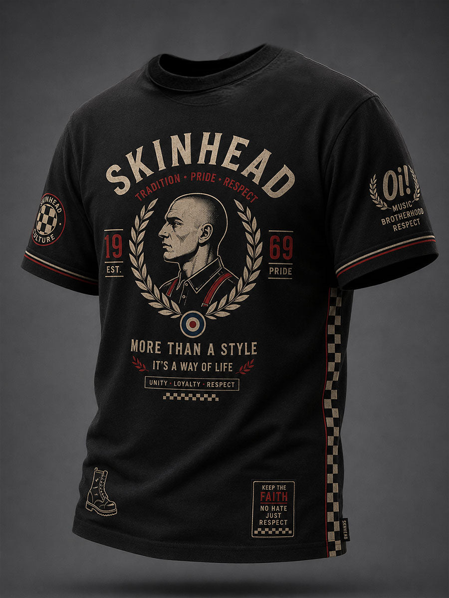 Men's UK Music Lover Skinhead Art Printed T-shirt