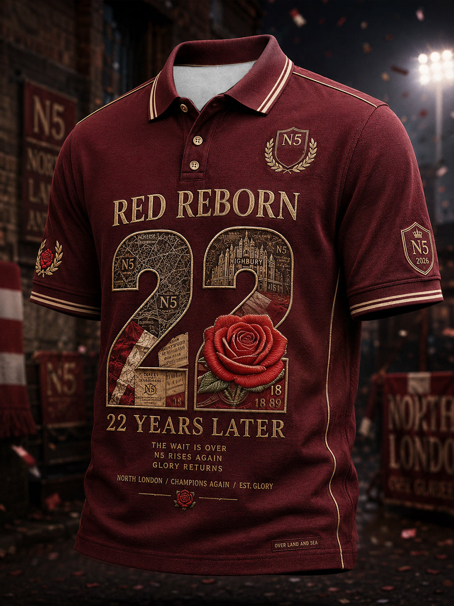 Men's North London 22 Red Reborn Champion Football Lover Printed Casual Tops