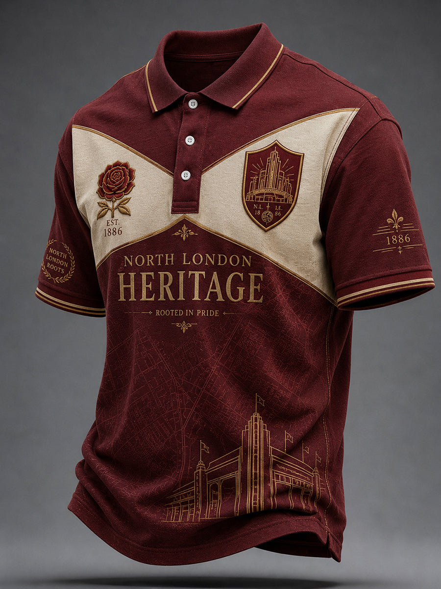 Men's Retro Football Art Print Short-Sleeve Polo Shirt