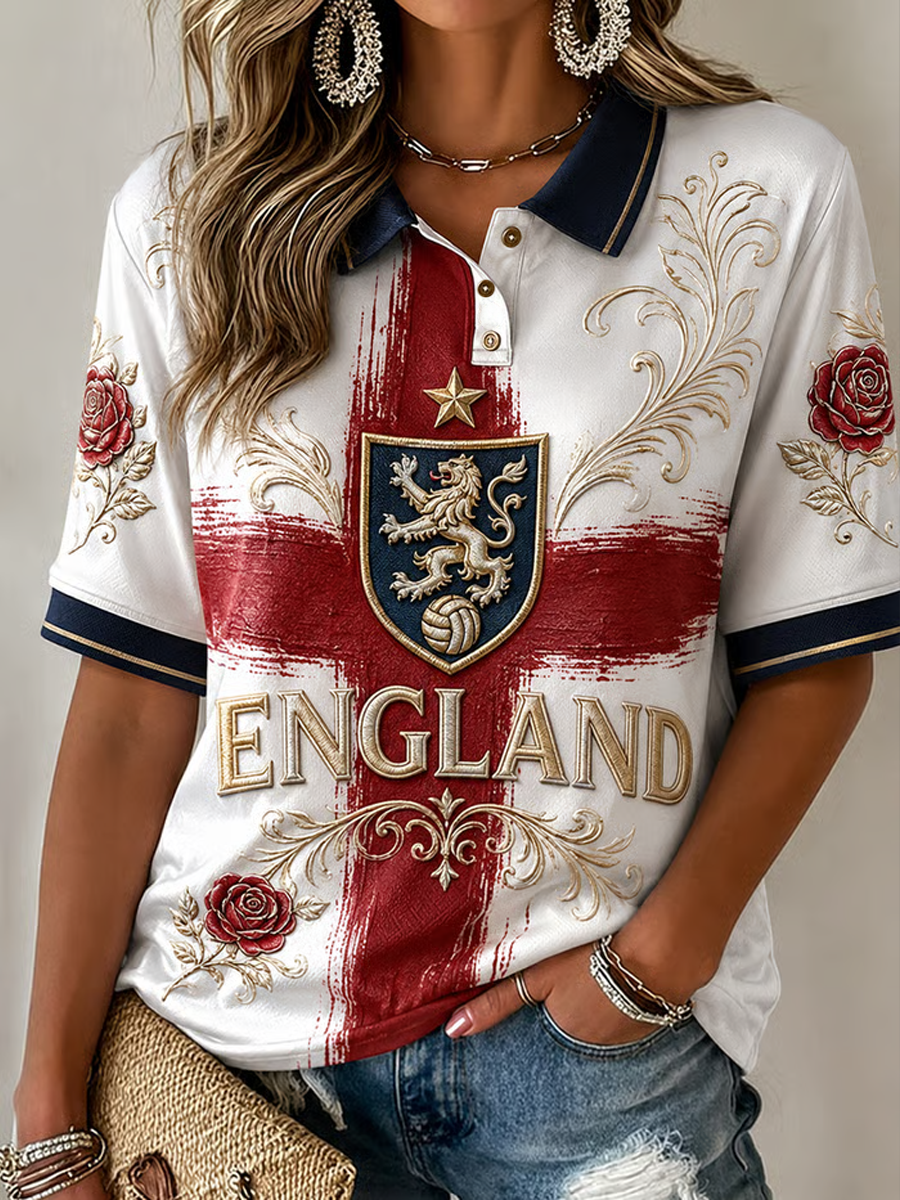 Women's UK Football Lover England Printed polo T-shirt