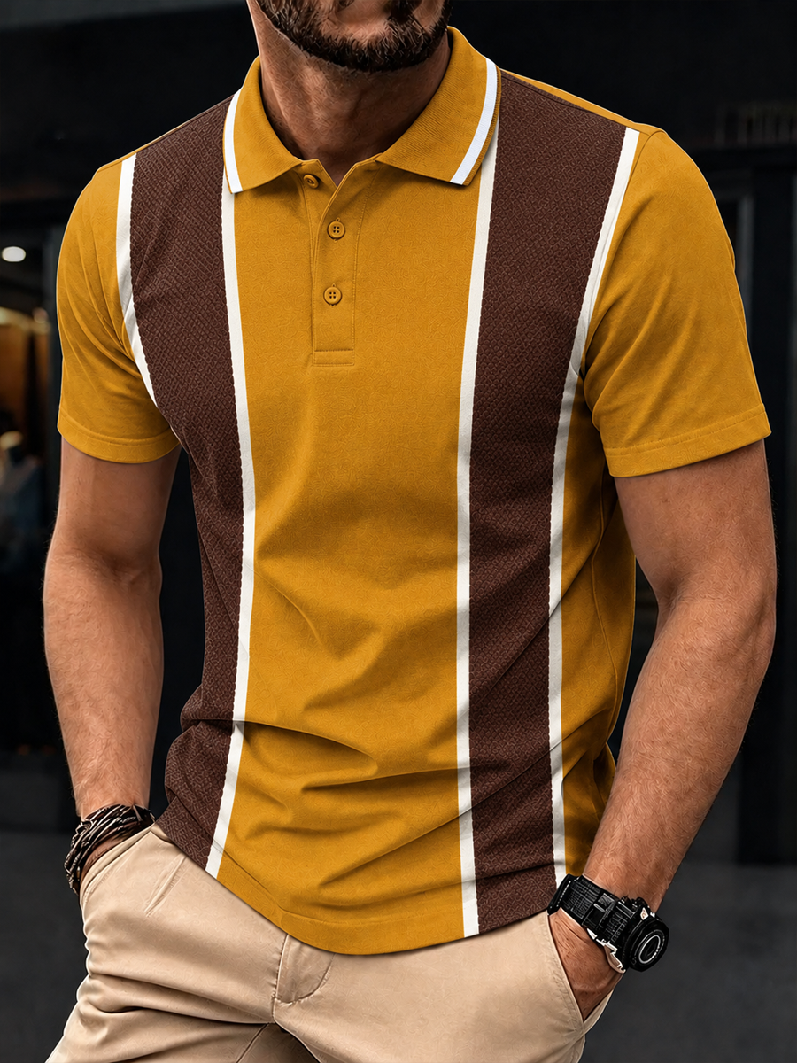 Men's Retro striped print polo shirt