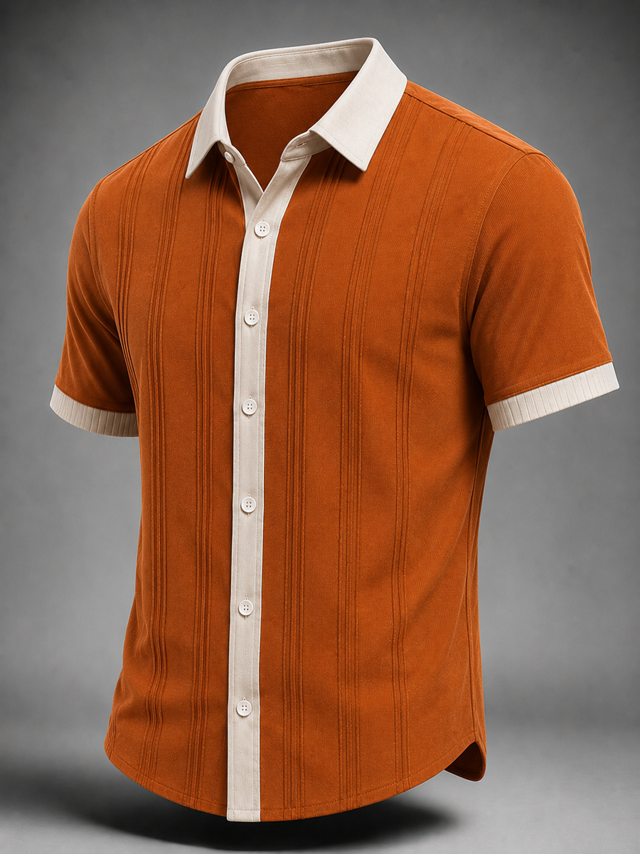 Men's Retro striped print Short Sleeve Shirt