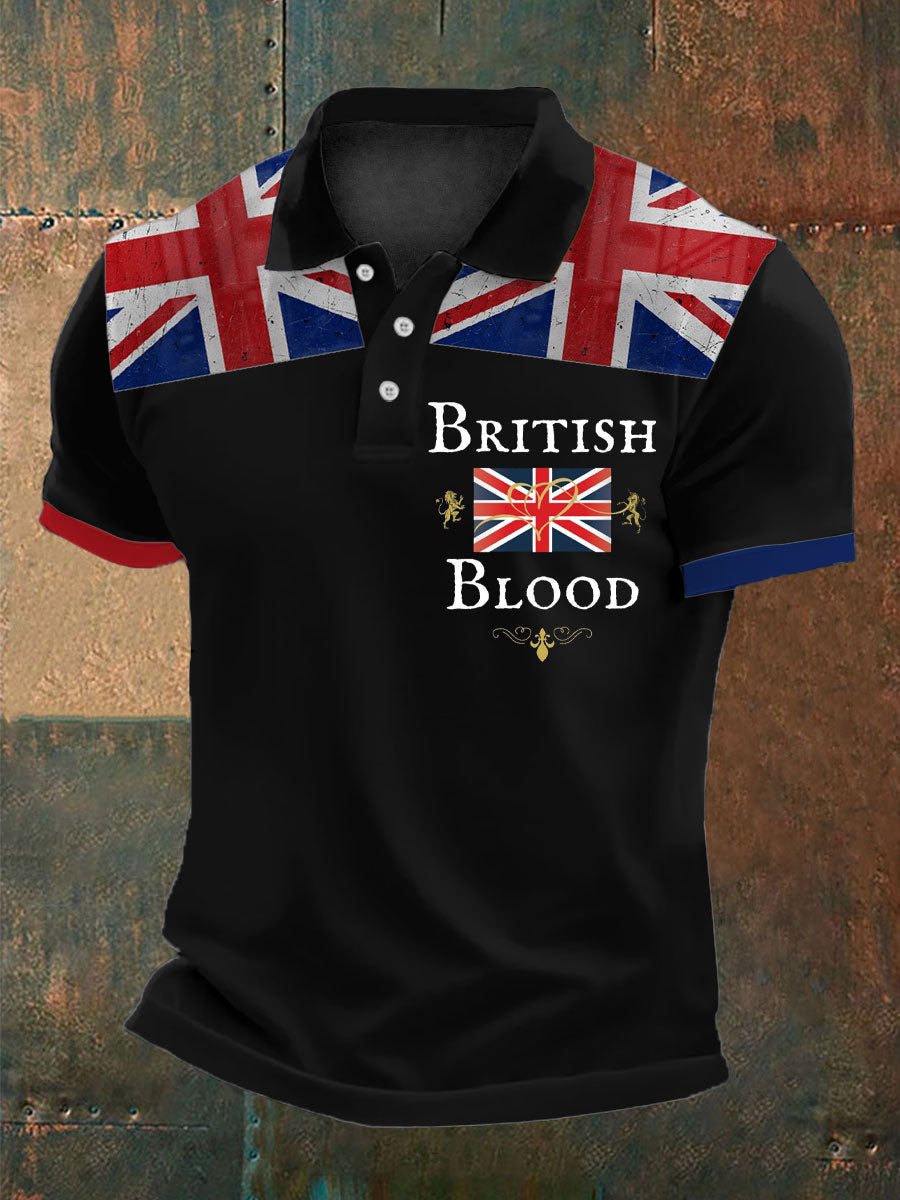 Men’s British Blood Printed Polo Shirt Black / S