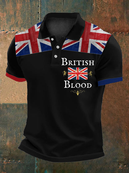Men’s British Blood Printed Polo Shirt Black / S