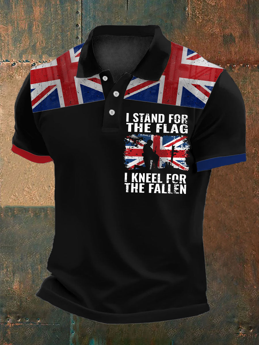 Men’s Stand For The Flag Kneel For The Fallen British Printed Polo Shirt Black / S