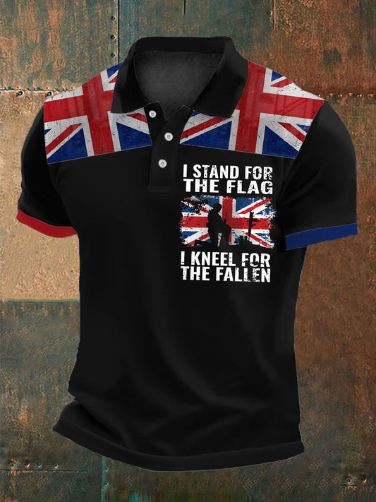 Men’s Stand For The Flag Kneel For The Fallen British Printed Polo Shirt Black / S