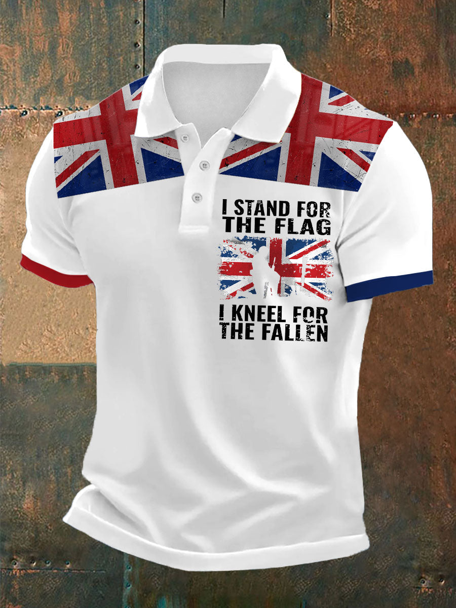 Men’s Stand For The Flag Kneel For The Fallen British Printed Polo Shirt White / S