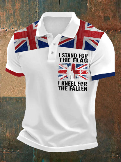 Men’s Stand For The Flag Kneel For The Fallen British Printed Polo Shirt White / S