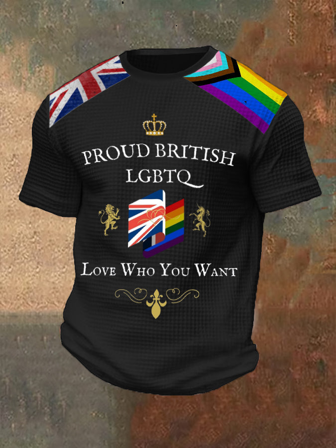 Men’s Proud British LBGT Printed Waffle T-shirt Black / S