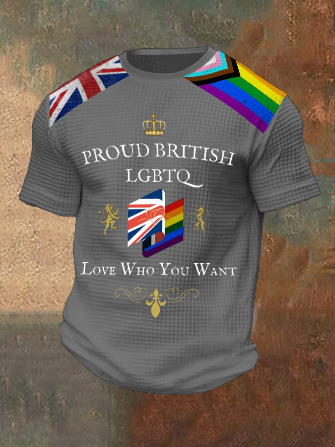 Men’s Proud British LBGT Printed Waffle T-shirt Light Gray / S