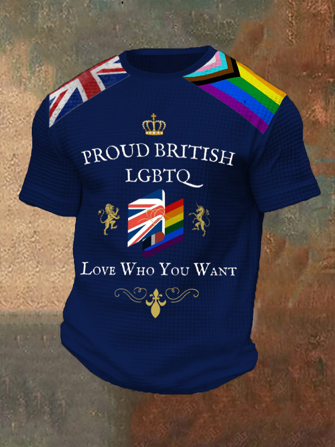 Men’s Proud British LBGT Printed Waffle T-shirt Navy Blue / S