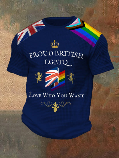 Men’s Proud British LBGT Printed Waffle T-shirt Navy Blue / S