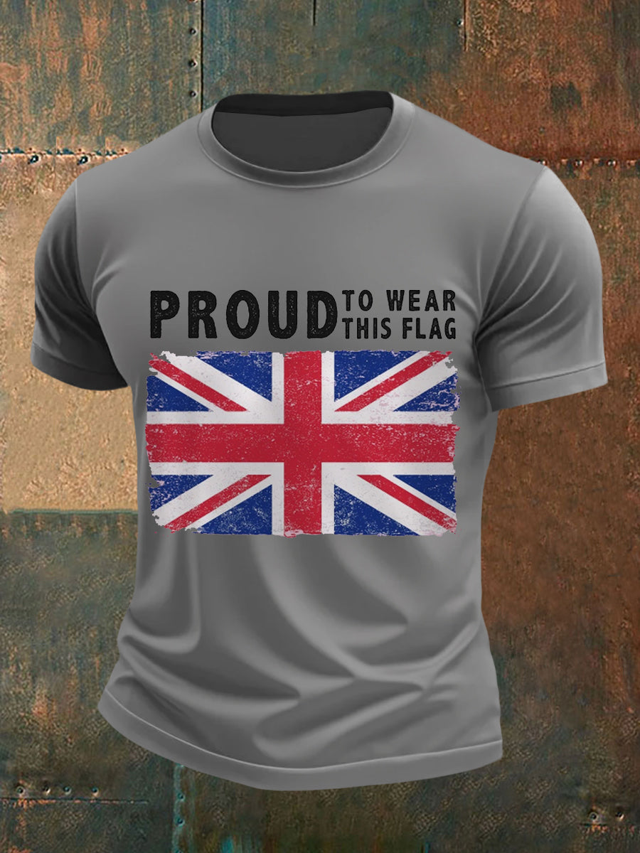 Men’s Proud To Wear This Flag UK Flag Print Casual Tee Light Gray / S