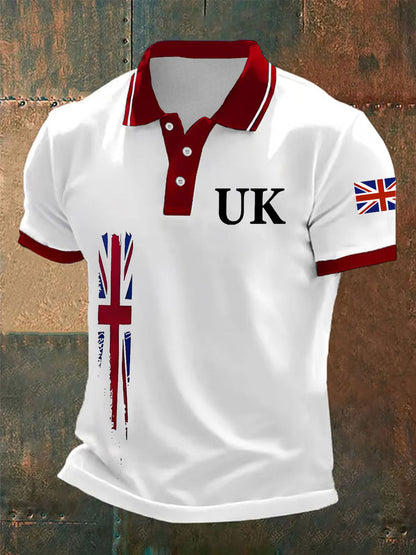Men’s UK Flag Print Casual Polo White / S