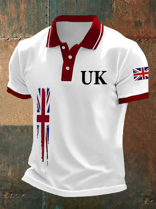 Men’s UK Flag Print Casual Polo White / S