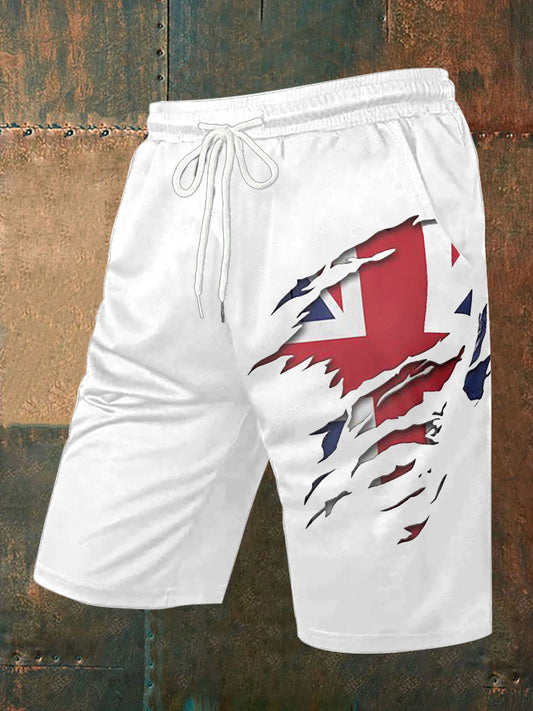 Men’s UK Flag Print Casual Shorts White / S