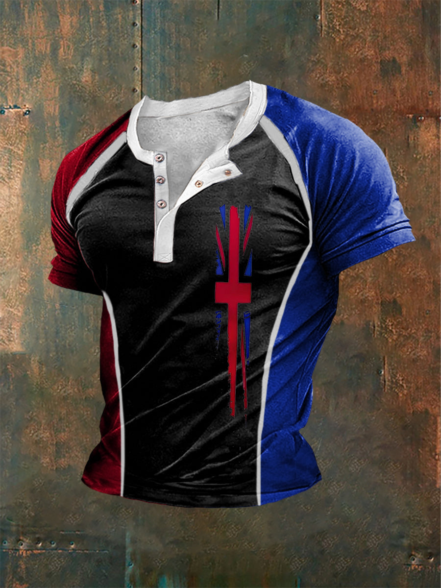 Men’s Union Jack Button T-Shirt Black / S