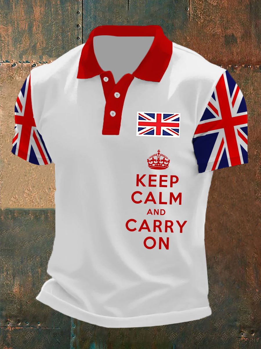 Men’s Keep Calm and Carry On UK Flag Printed Casual POLO T-shirt White / S