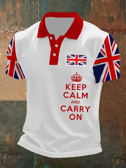 Men’s Keep Calm and Carry On UK Flag Printed Casual POLO T-shirt White / S