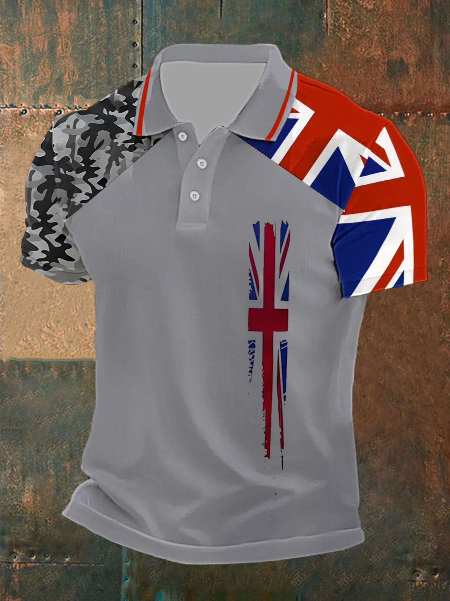 Men’s Union Jack Casual Polo Shirt Gray / S