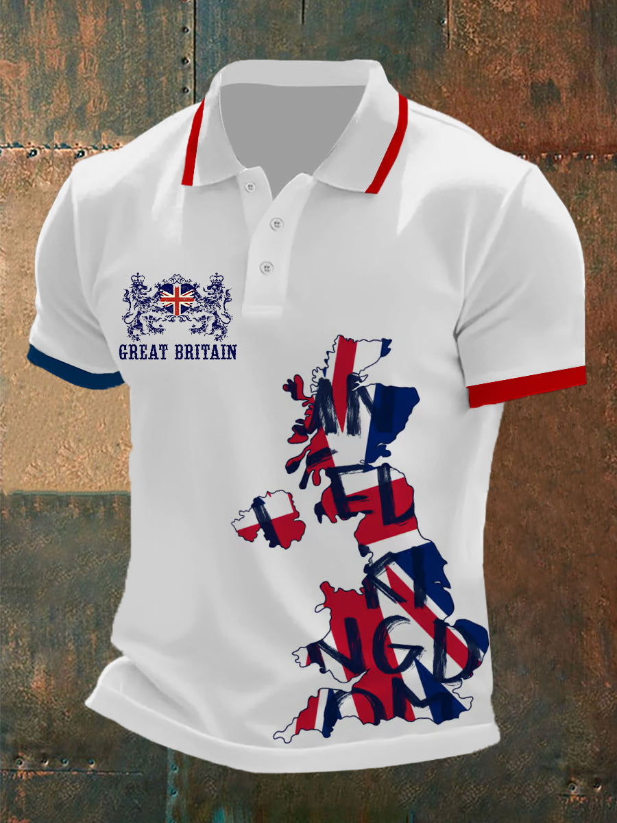 Men’s UK Flag Printed Casual POLO T-shirt White / S