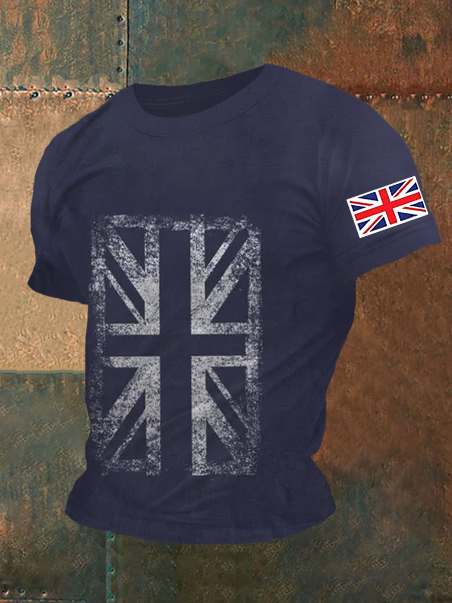 Men’s UK Flag Printed Casual Short Sleeve T-shirt Navy Blue / S