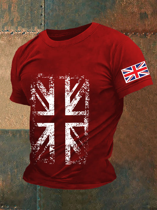 Men’s UK Flag Printed Casual Short Sleeve T-shirt Red / S