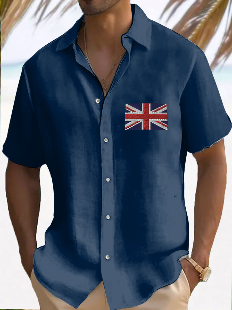 Men’s Union Jack Print Casual Shirt Dark Blue / S