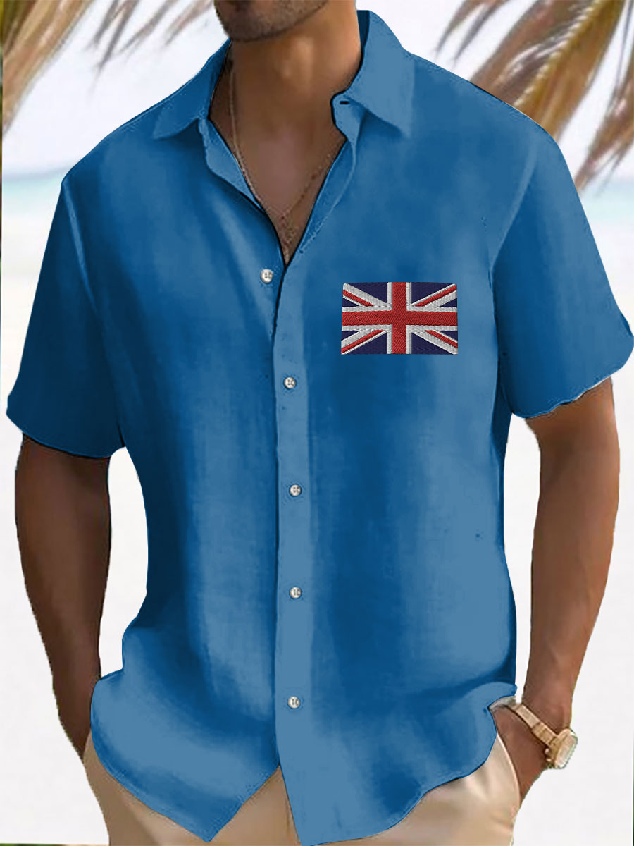 Men’s Union Jack Print Casual Shirt Blue / S