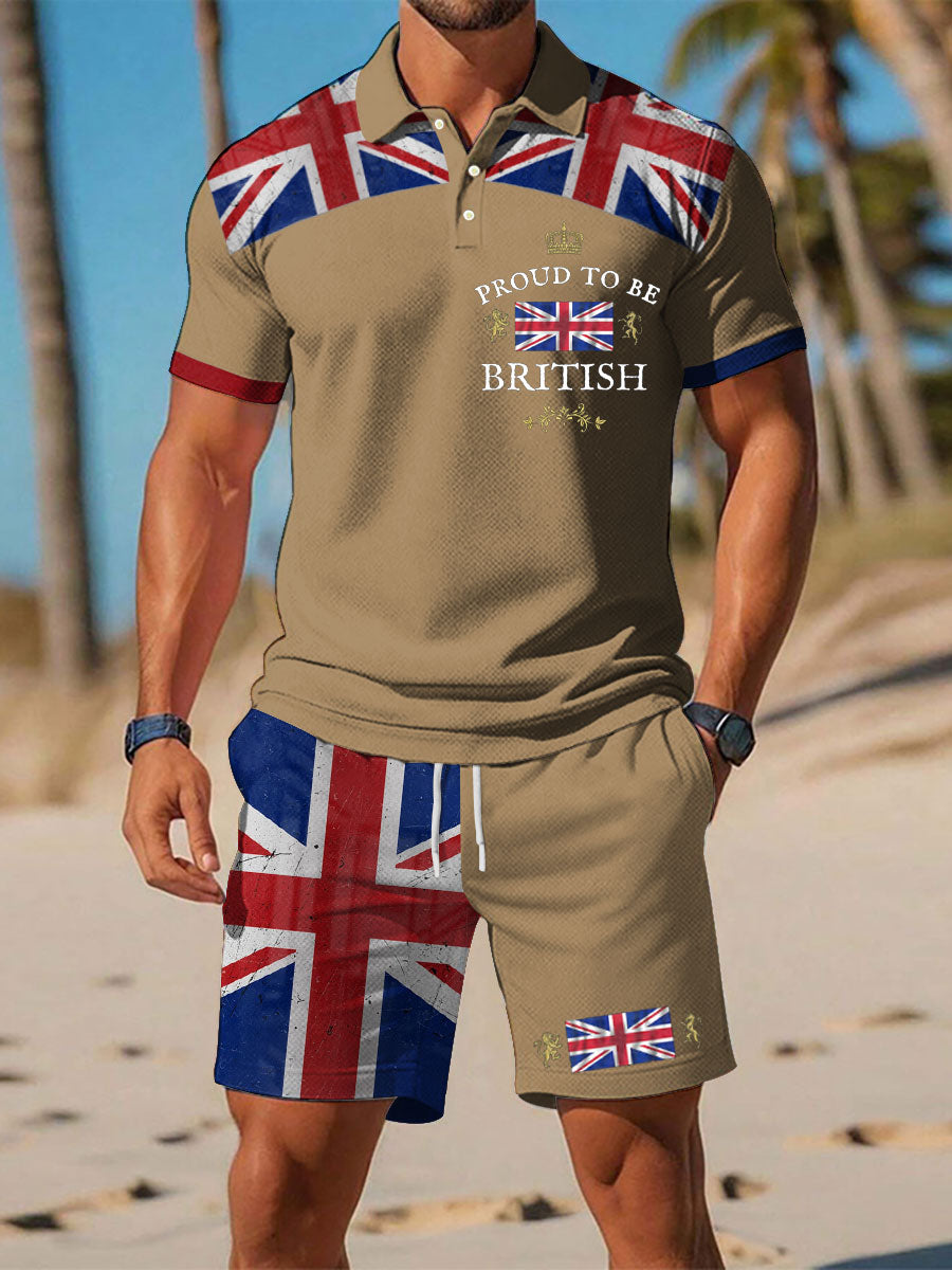 Men’s Proud To Be British Printed Polo Sets Khaki / S