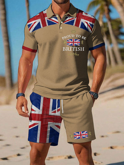 Men’s Proud To Be British Printed Polo Sets Khaki / S