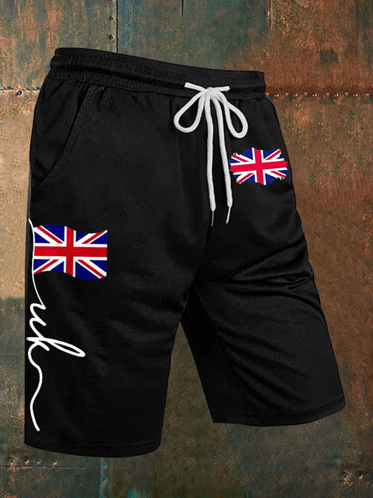 Men’s Union Jack Print Casual Shorts Black / S