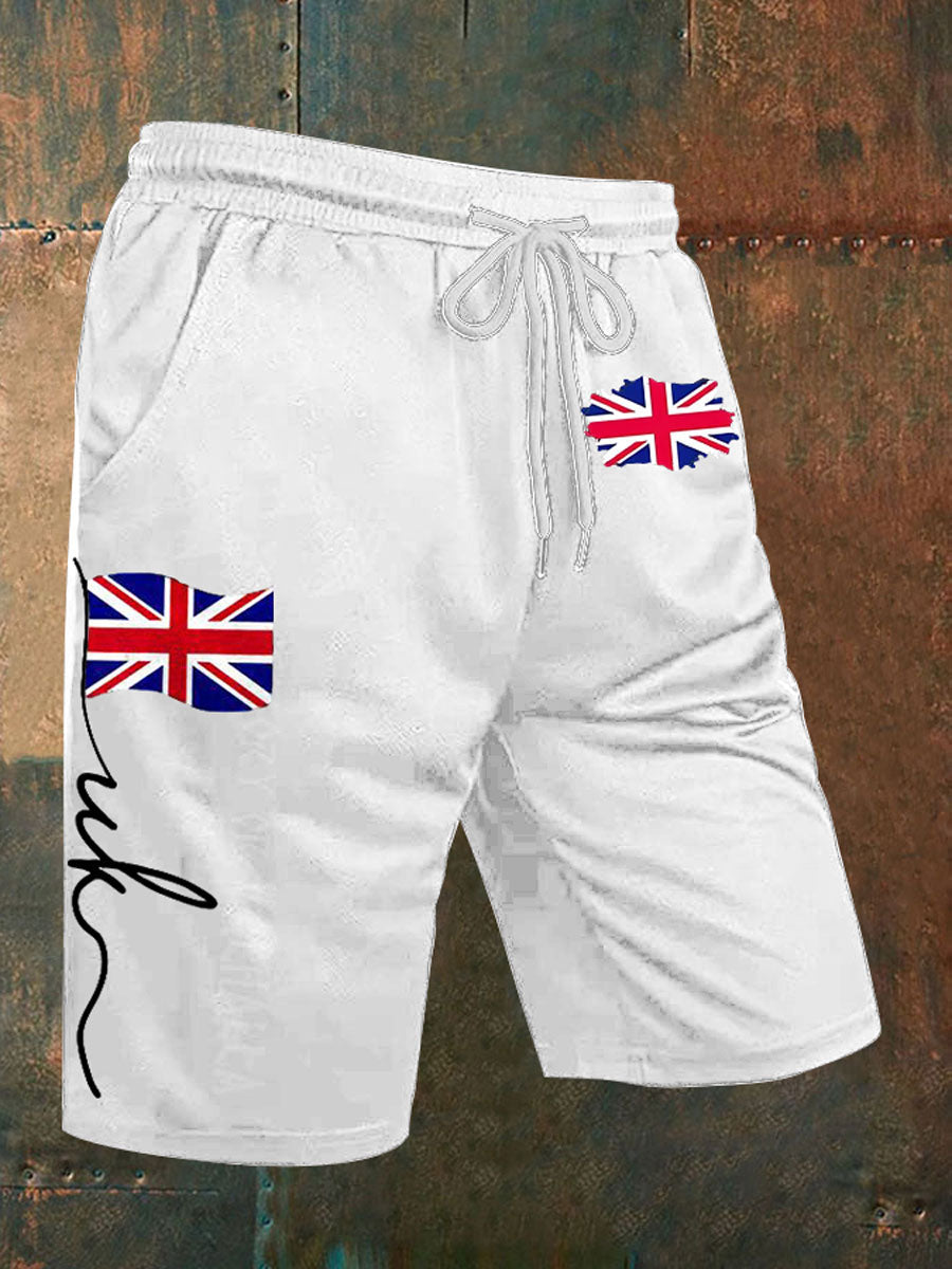 Men’s Union Jack Print Casual Shorts White / S