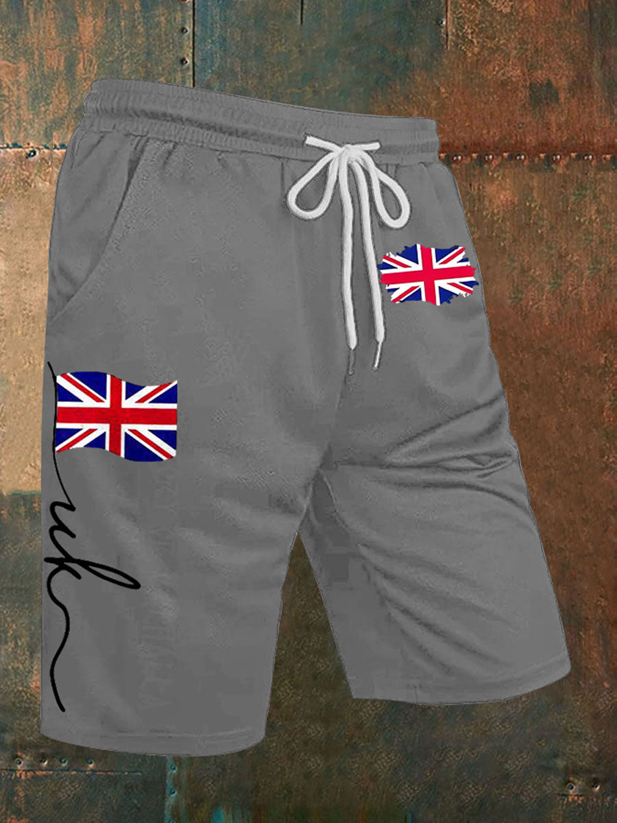 Men’s Union Jack Print Casual Shorts Gray / S