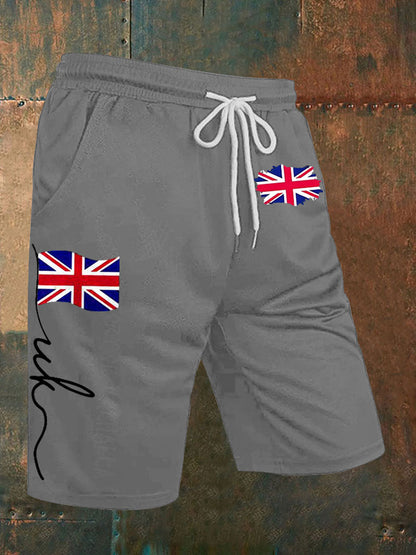 Men’s Union Jack Print Casual Shorts Gray / S