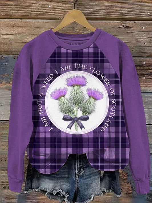 Women’s England Scotland Thistle Plaid Printed Sweatshirt Purple / S